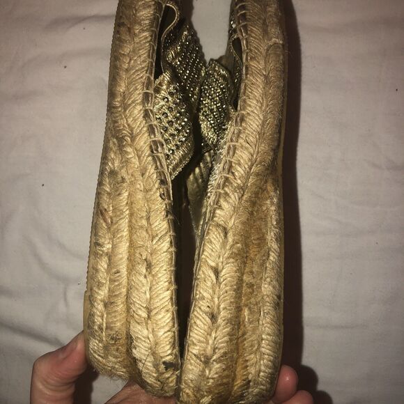 9 M Bare Traps Tan Ladies Womens Shoe Sandal Flip Flip Sparkle Silver Gold Tense - Picture 8 of 11